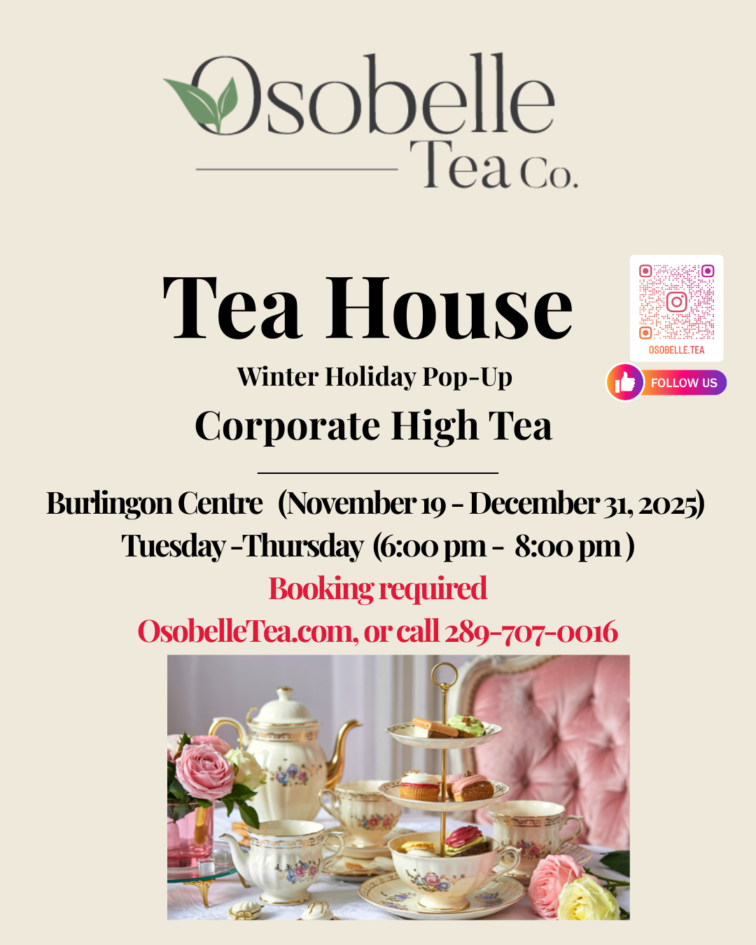 High Tea Experience (Corporate / Private Group Booking) Deposit of $23.25